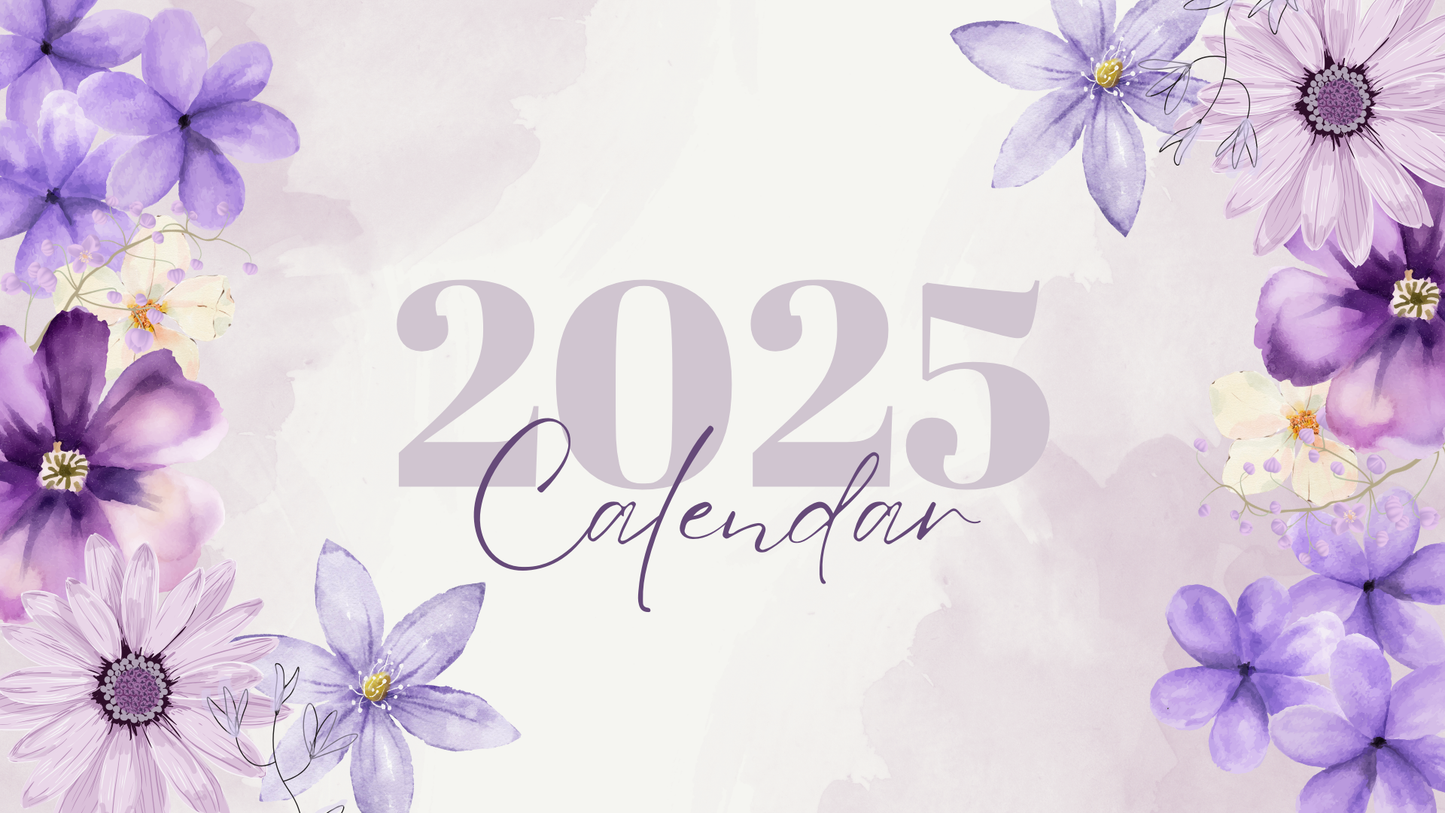 2025 Calendar Purple Flower