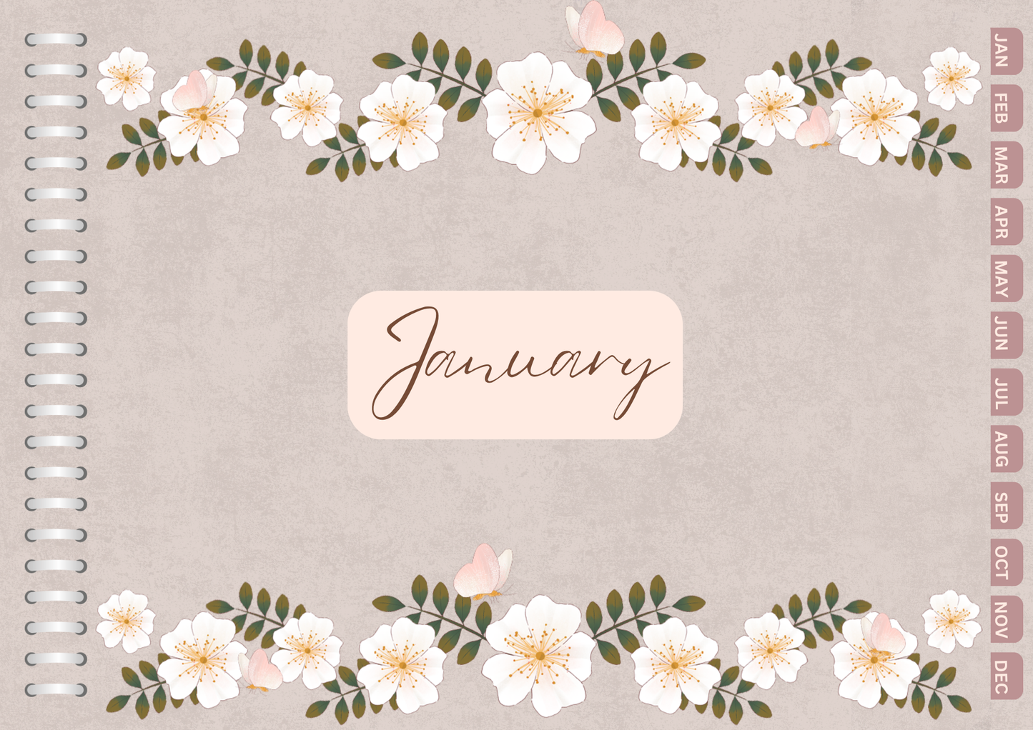 2025 Calendar Muted Pink