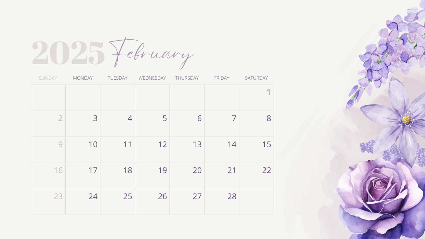 2025 Calendar Purple Flower