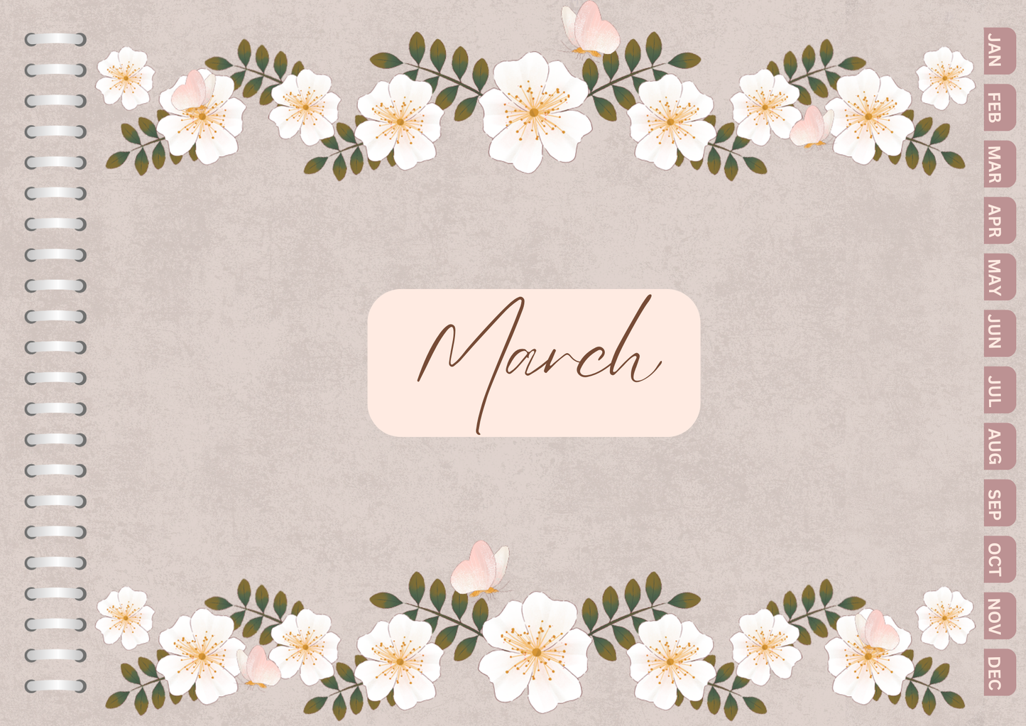 2025 Calendar Muted Pink